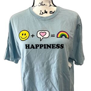 NWT HAPPINESS Pastel Blue T-Shirt (Large) Smile Love Rainbow Heart